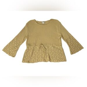 Fiorlini International Tan Round Neck Pullover‎ Knit 3/4 Flared Sleeve Womens XL